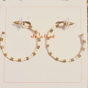 Gold and ivory tone Stella & Dot hoop earrings